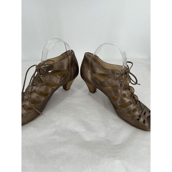 Paul Green Metallic Leather Peep Toe Prague Bootie Heels Size UK 6 US 8.5 - Picture 5 of 11